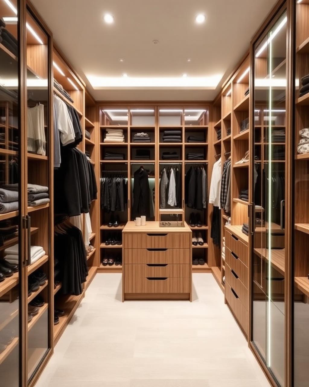 Closet planejado com iluminação embutida