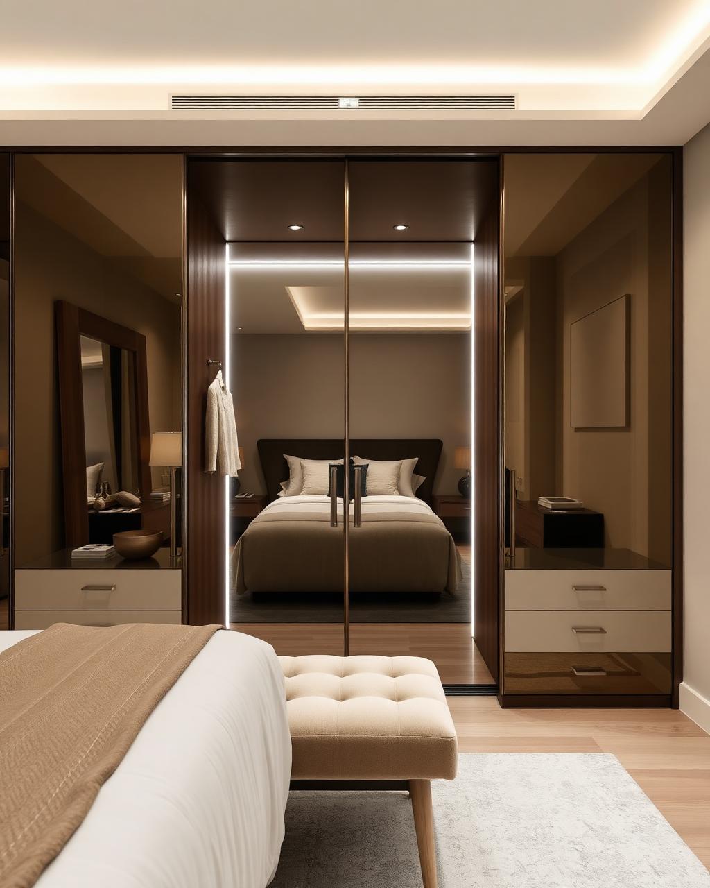 Quarto com guarda-roupa espelhado